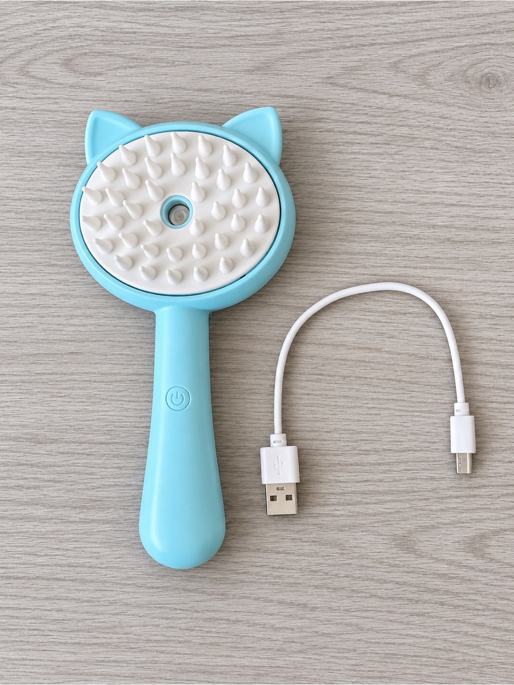 Rechargeable Pet Steam Brush Cat Dog Grooming Silicone Bristles Blue USB Cable
